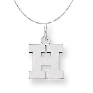 Silver, Amanda Collection Small Block Style Initial H Necklace - 24 In